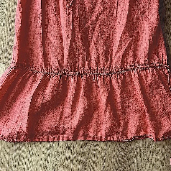 J Crew Linen Spaghetti Strap Casual Dress M Coral Ruffle Summer Casual Feminine - Picture 6 of 10